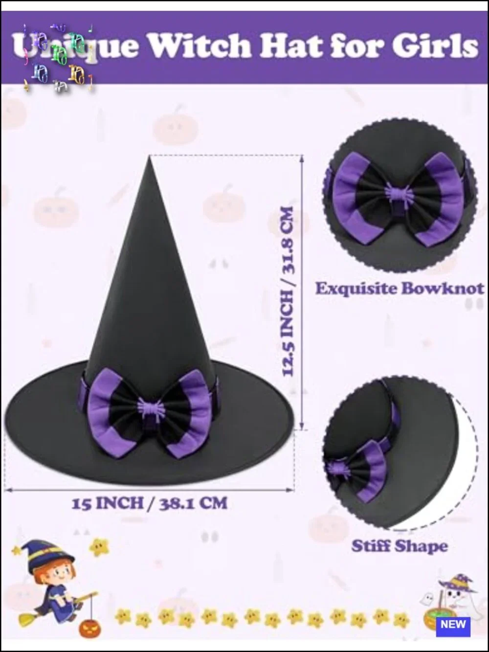 Toddler Witch Costume for Girls Halloween Dress with Hat, Premium Polyester